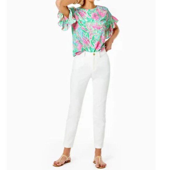 Lilly Pulitzer Cream Pants with Gold Button Accent - Picture 1 of 5